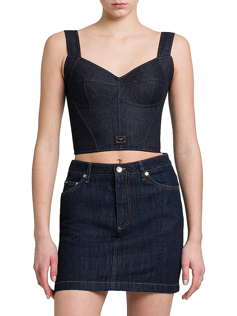 Denim Logo Hardware Corset Top
