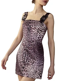 Leopard Satin Buckle-Strap Minidress