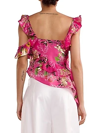 Silk Asymmetrical Hem Ruffle Blouse