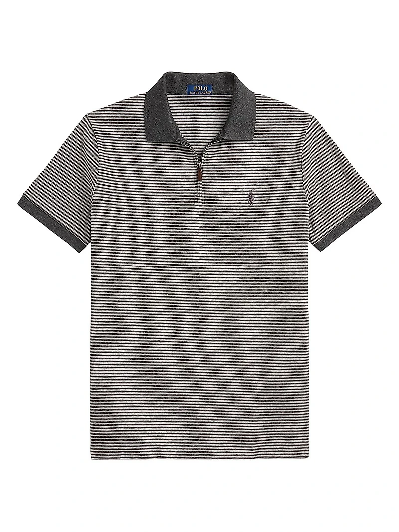 Striped Stretch Mesh Polo Shirt