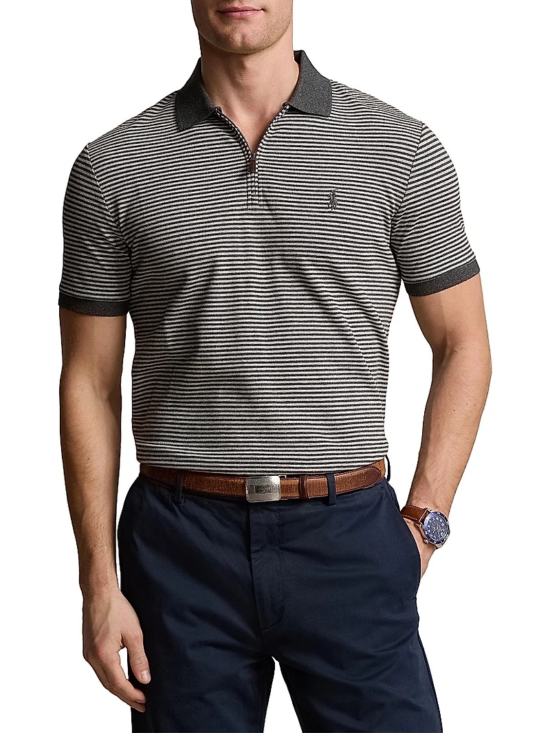 Striped Stretch Mesh Polo Shirt