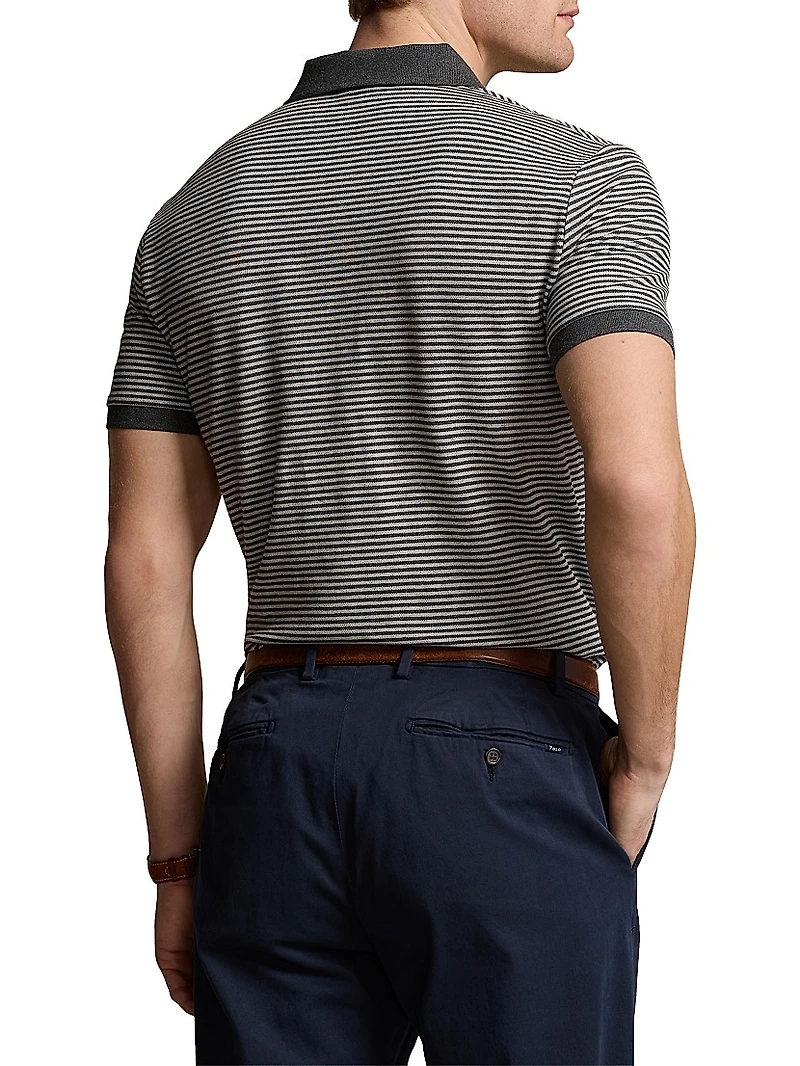 Striped Stretch Mesh Polo Shirt