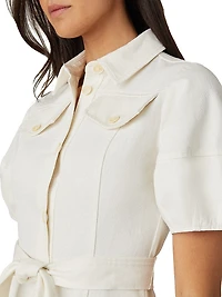 Mara Puff-Sleeve Belted Shirtdress