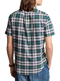 Plaid Cotton Short-Sleeve Oxford Shirt