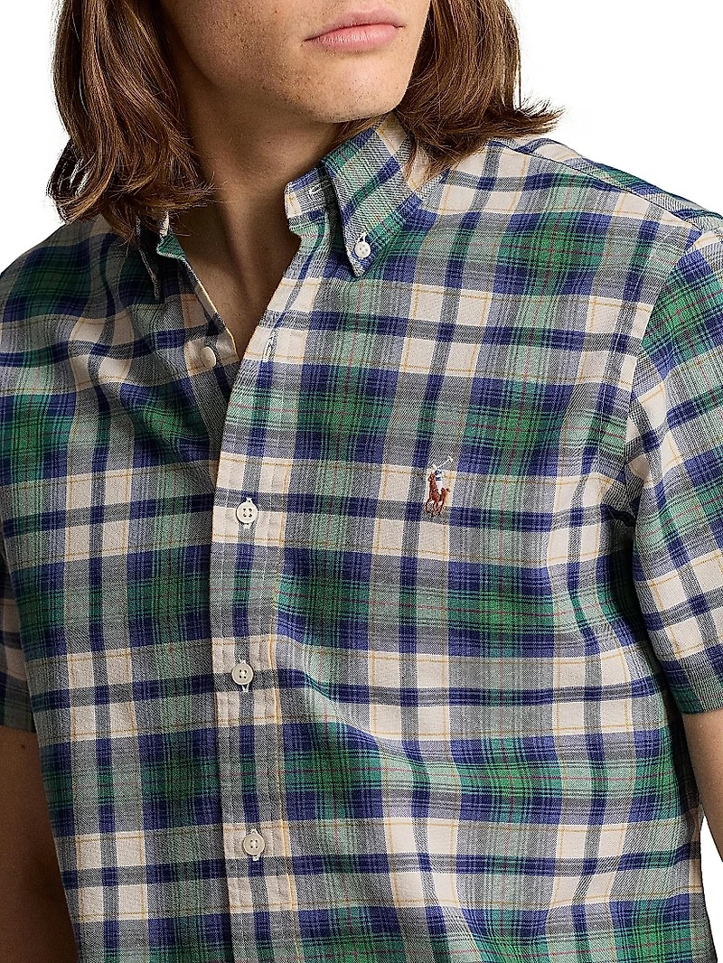 Plaid Cotton Short-Sleeve Oxford Shirt