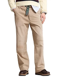 Distressed Cotton Flat-Front Pants