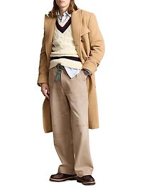 Distressed Cotton Flat-Front Pants