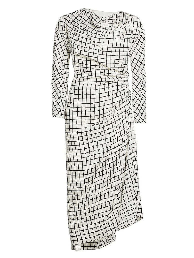 Didi Grid Silk-Blend Gathered Midi-Dress