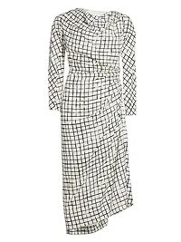 Didi Grid Silk-Blend Gathered Midi-Dress