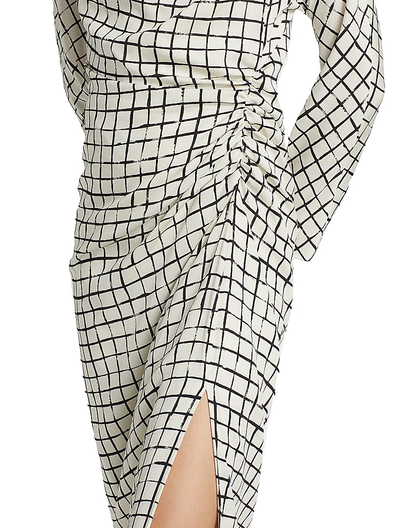 Didi Grid Silk-Blend Gathered Midi-Dress