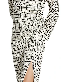 Didi Grid Silk-Blend Gathered Midi-Dress