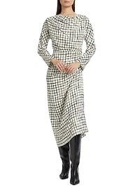 Didi Grid Silk-Blend Gathered Midi-Dress