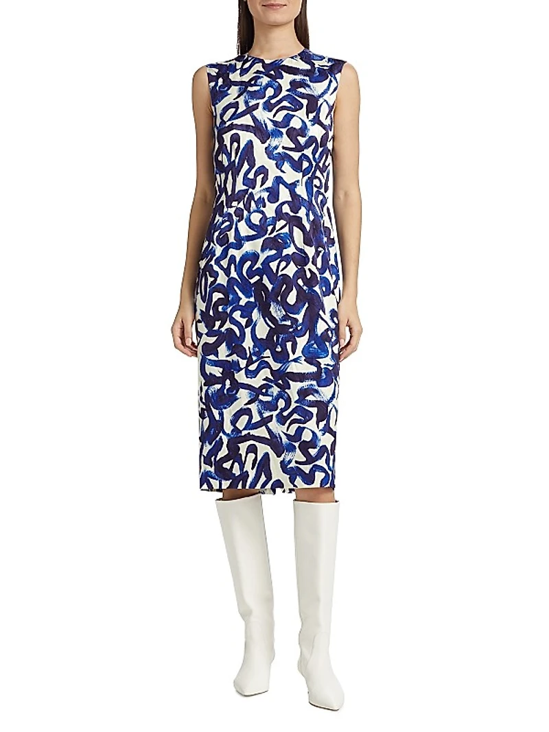 Delavina Printed Sheath Midi-Dress