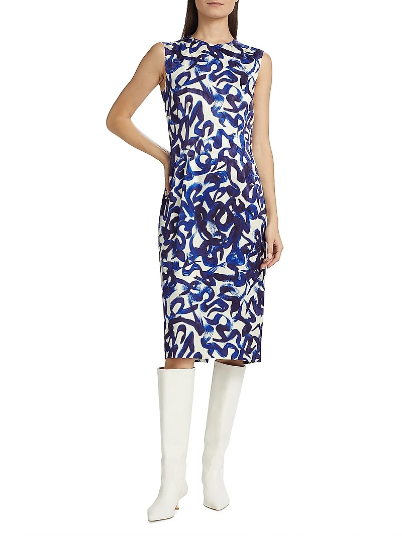 Delavina Printed Sheath Midi-Dress