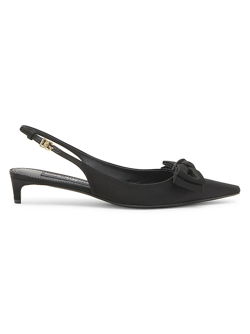 30MM Bow-Detailed Satin Kitten-Heel Pumps