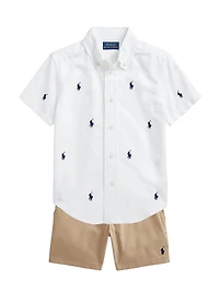 Little Boy's & Cotton Flat Front Shorts