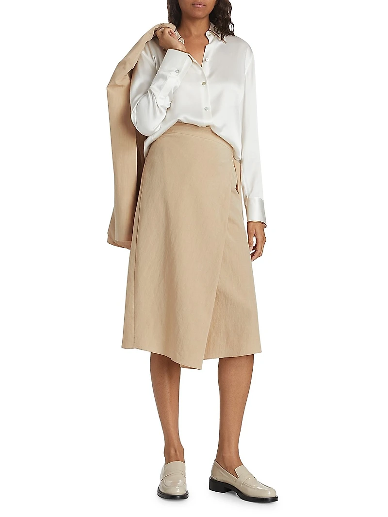 Asymmetric Wrap Midi-Skirt
