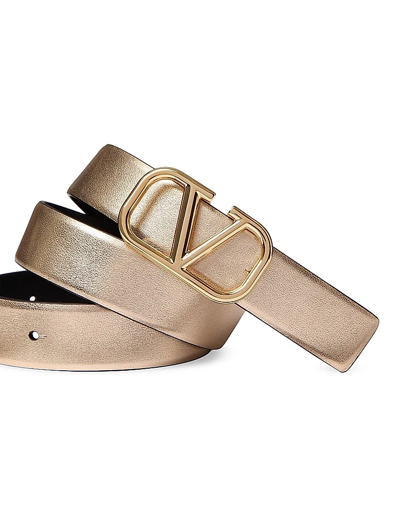 VLogo Signature Reversible Belt Metallic and Shiny Calfskin 30MM