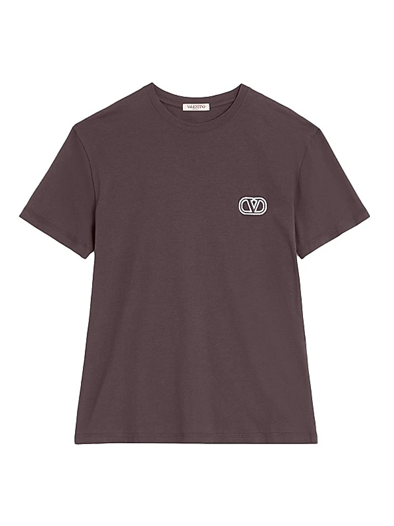 Cotton T-Shirt with V-Logo Signature Patch
