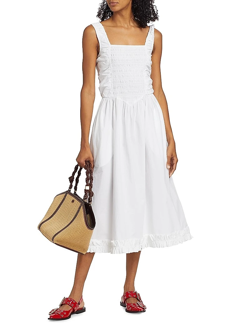 Cotton Poplin Smock Midi-Dress