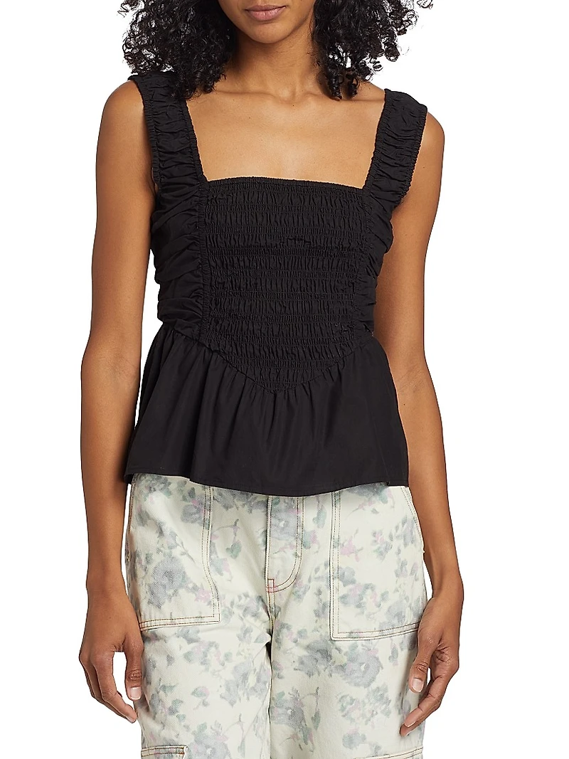 Smocked Cotton Peplum Top