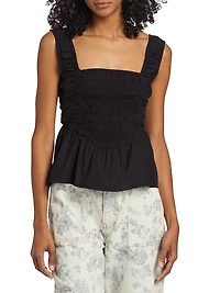 Smocked Cotton Peplum Top