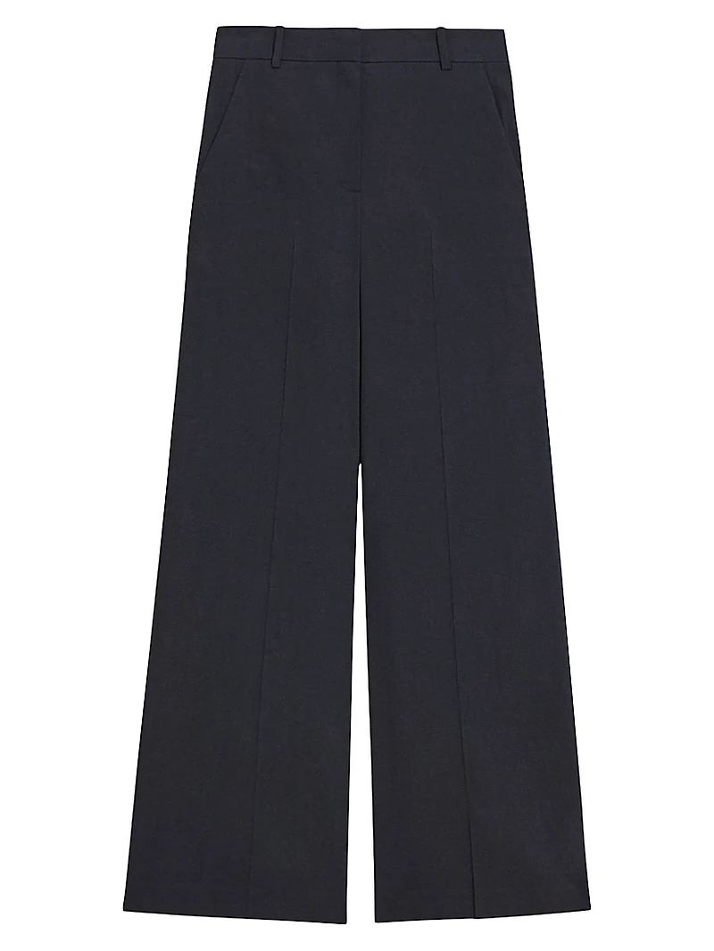 Linen-Blend Wide-Leg Trousers
