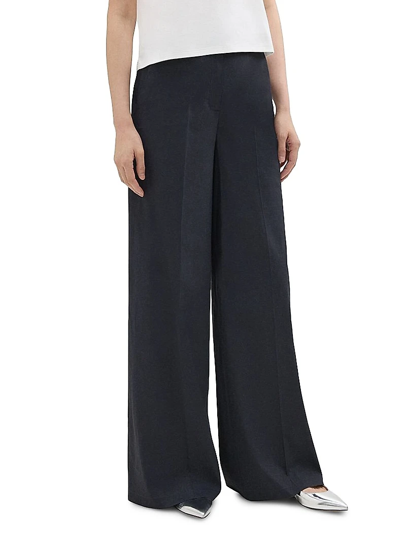 Linen-Blend Wide-Leg Trousers