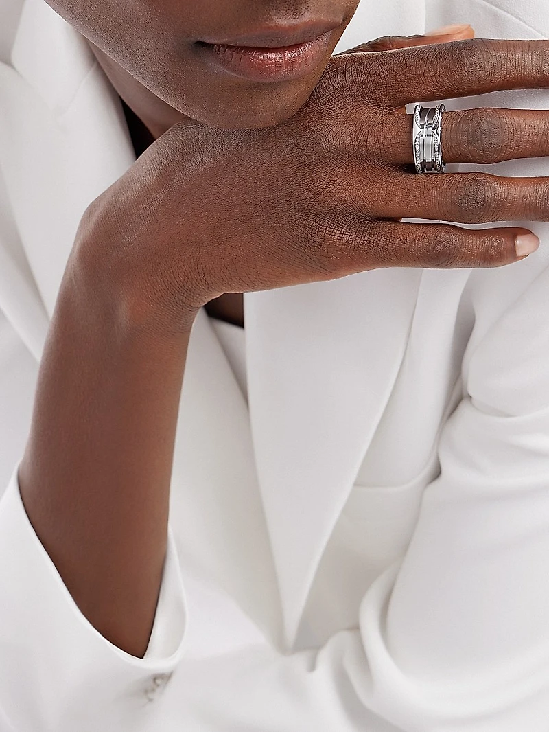 B.zero1 18K White Gold & 0.43 TCW Diamond 3-Band Ring