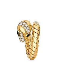 Serpenti 18K Yellow Gold, 0.50 TCW Diamond & Onyx Tubogas Ring