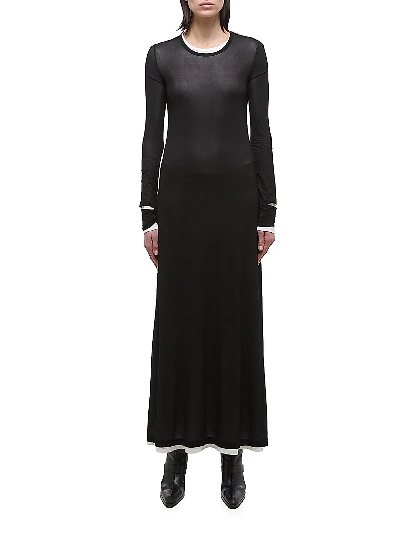 Layered Long-Sleeve Maxi Dress