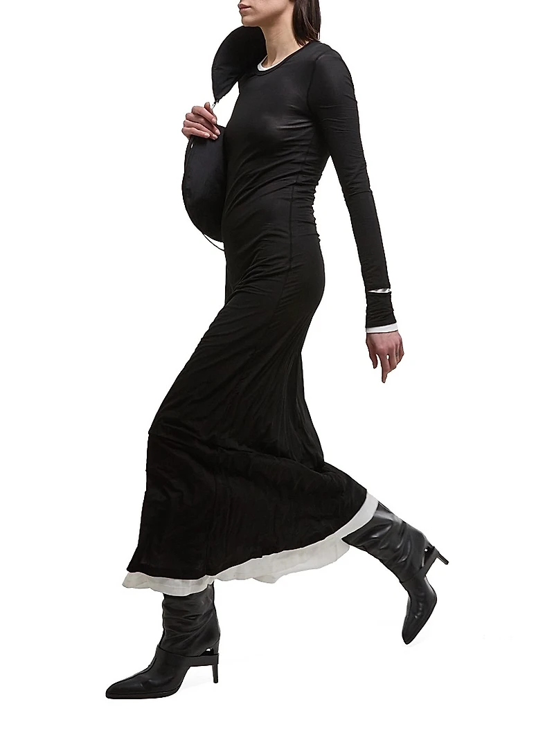 Layered Long-Sleeve Maxi Dress