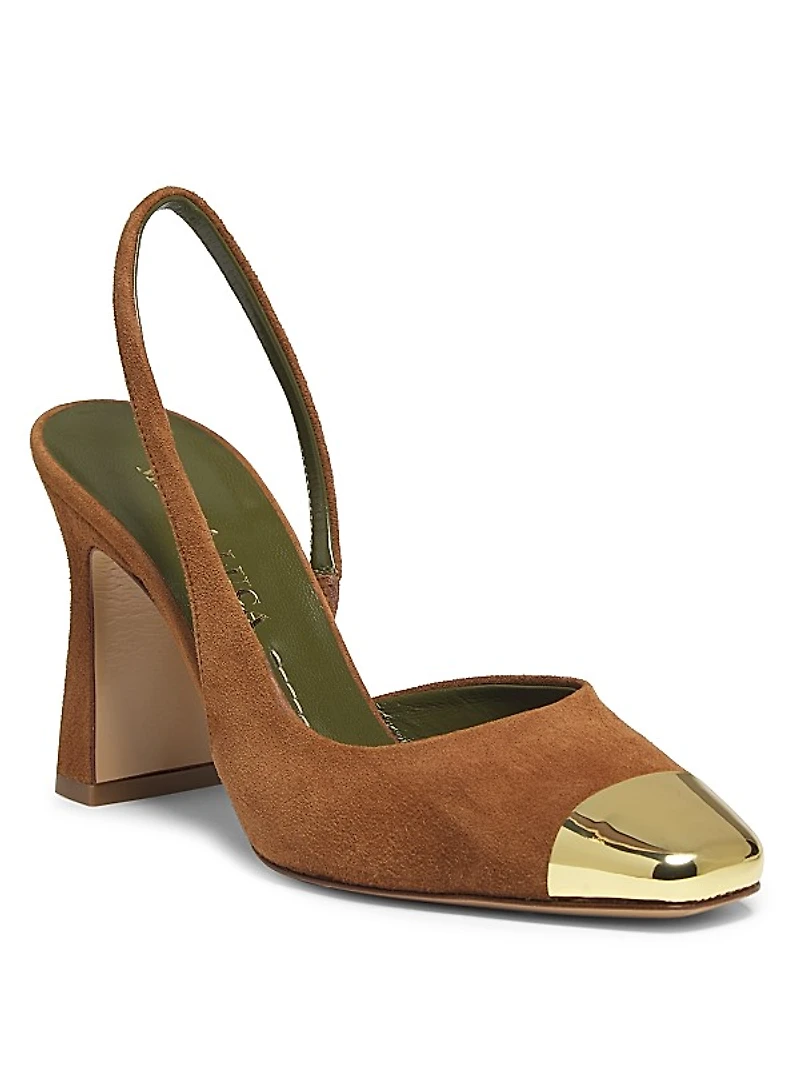Eleonora 90MM Cap-Toe Suede Slingback Pumps