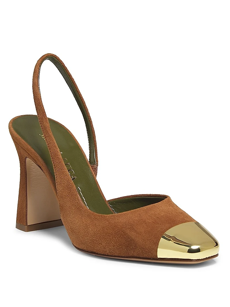 Eleonora 90MM Cap-Toe Suede Slingback Pumps