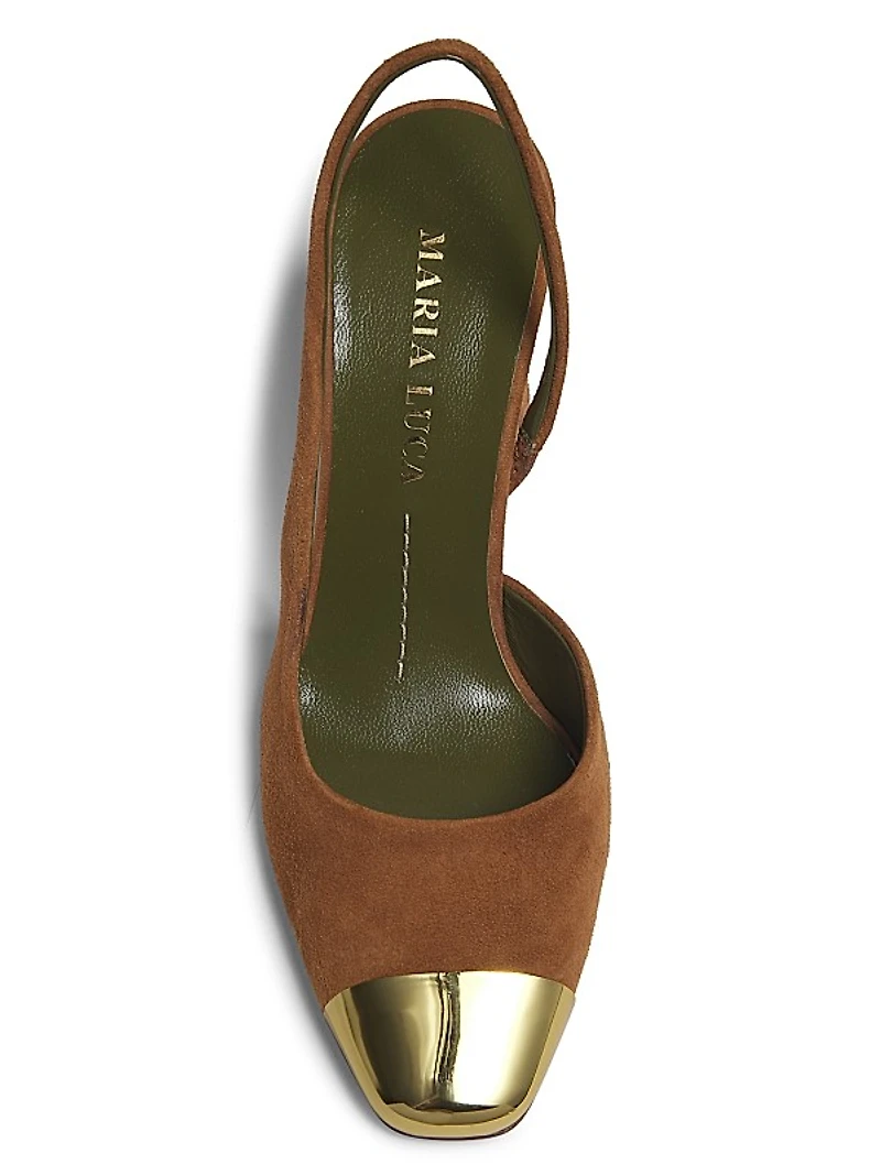 Eleonora 90MM Cap-Toe Suede Slingback Pumps