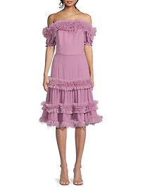 Off-The-Shoulder Ruffled Midi-Dress