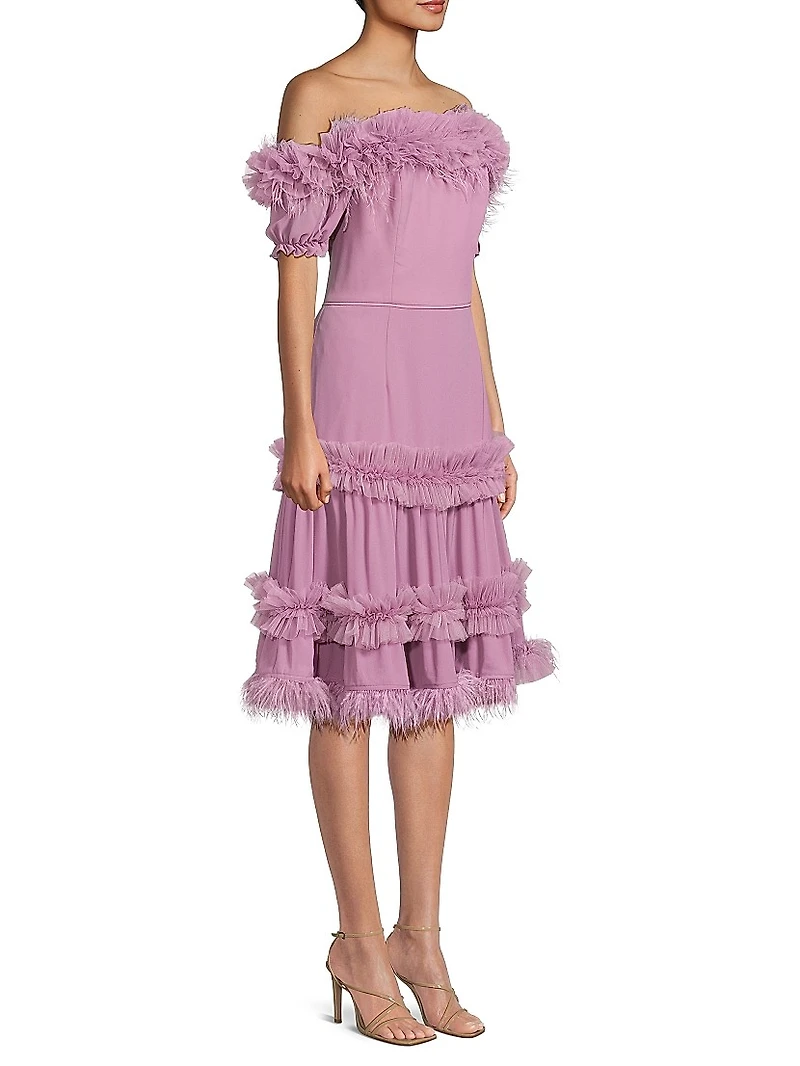 Off-The-Shoulder Ruffled Midi-Dress