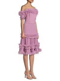 Off-The-Shoulder Ruffled Midi-Dress