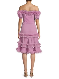 Off-The-Shoulder Ruffled Midi-Dress