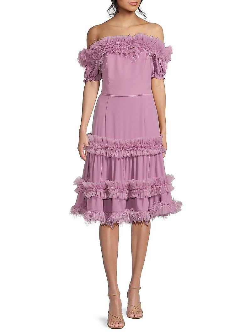 Off-The-Shoulder Ruffled Midi-Dress