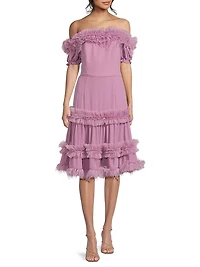 Off-The-Shoulder Ruffled Midi-Dress