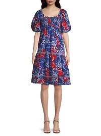 Tamara Floral Cotton Puff-Sleeve Midi-Dress