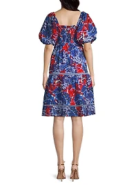 Tamara Floral Cotton Puff-Sleeve Midi-Dress
