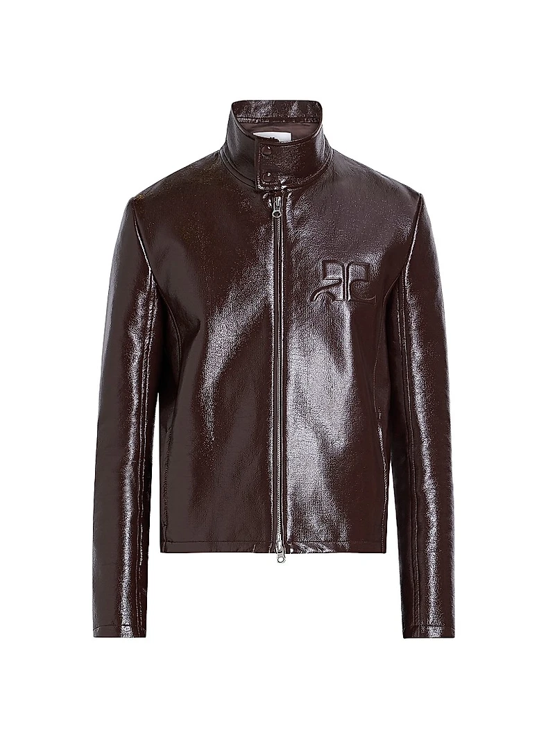 Zipped Vinyl Biker Jacket
