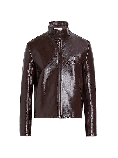 Zipped Vinyl Biker Jacket