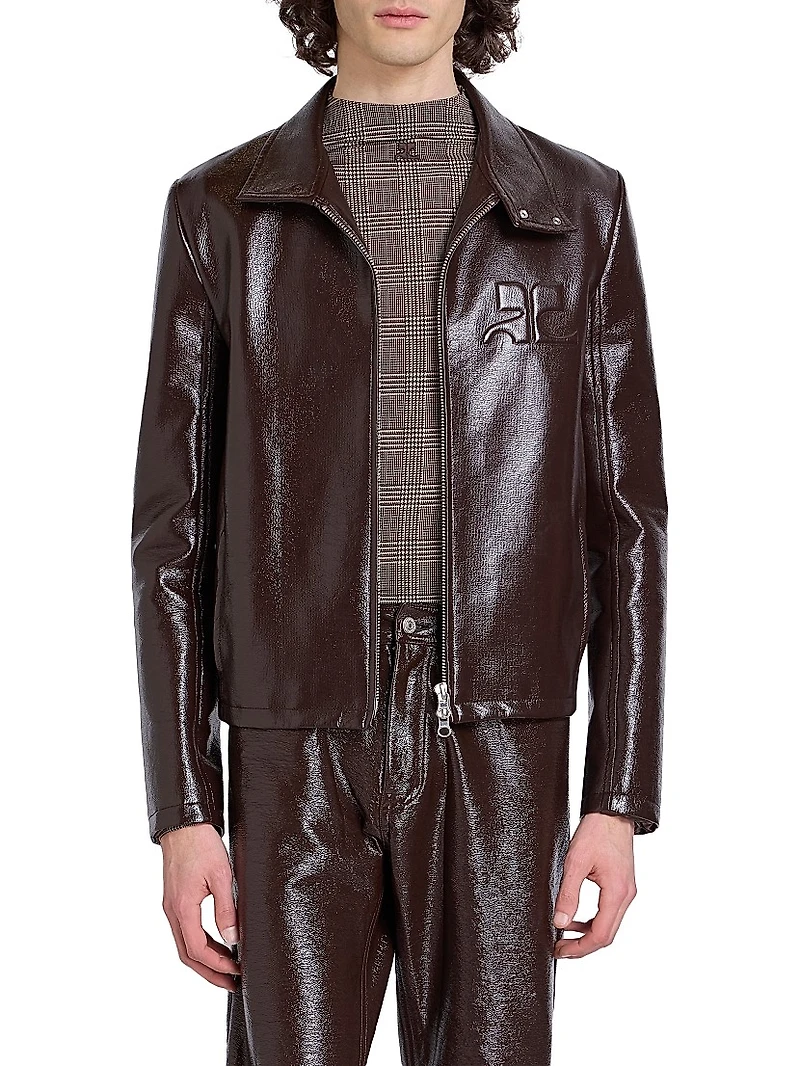 Zipped Vinyl Biker Jacket