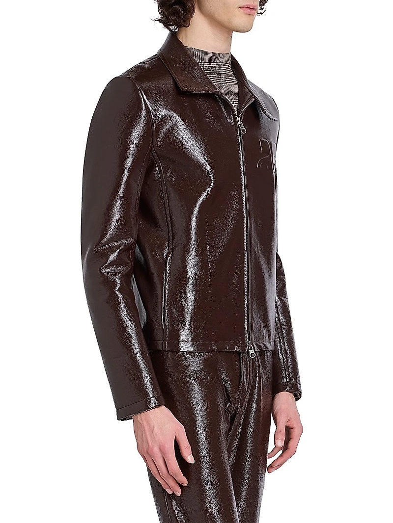 Zipped Vinyl Biker Jacket