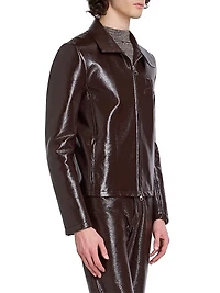 Zipped Vinyl Biker Jacket