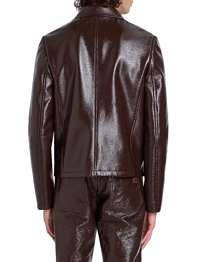 Zipped Vinyl Biker Jacket