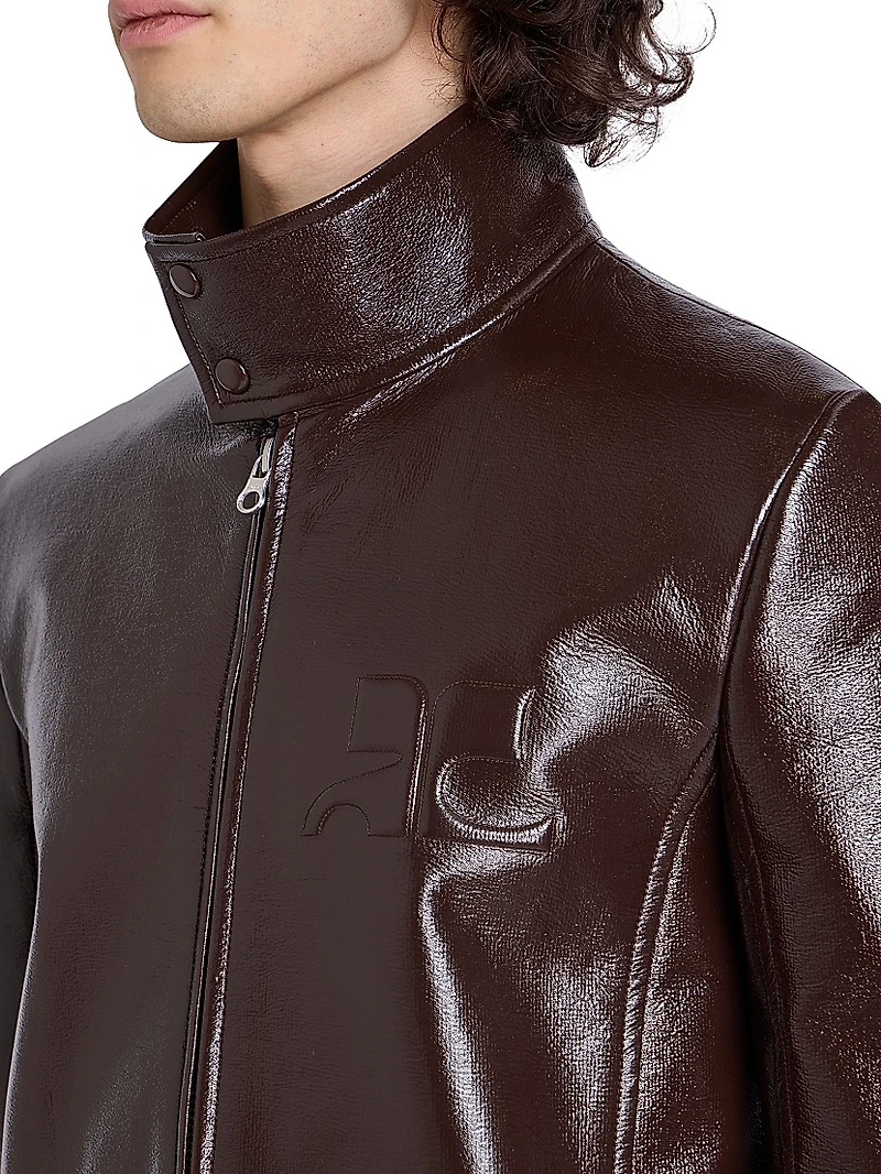 Zipped Vinyl Biker Jacket